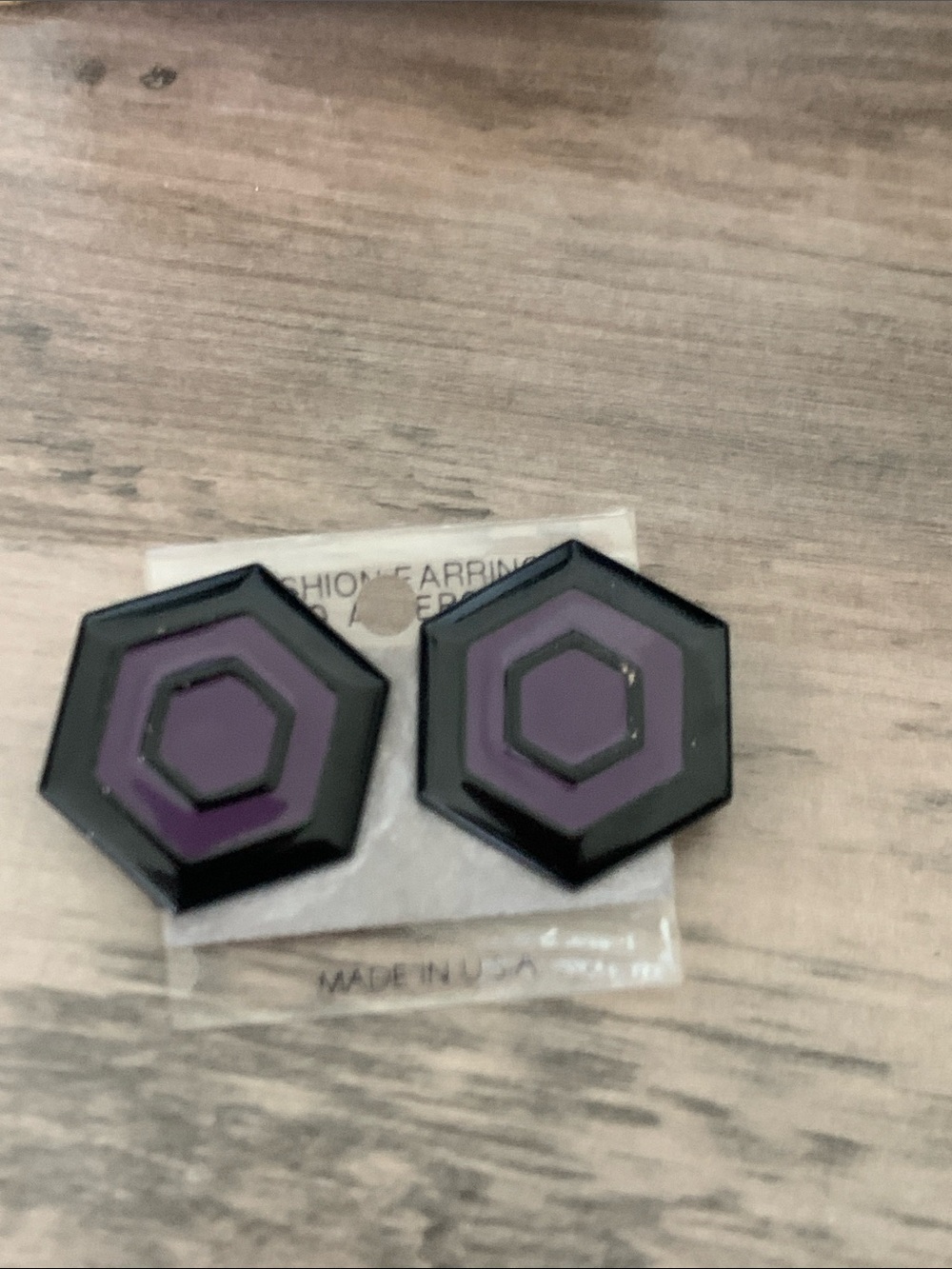 Hexagon Black and Purple Enamel  Hypoallergenic Stud Earrings - Made in USA